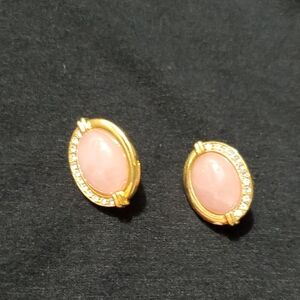 Pink and Gold Vintage-Inspired Earrings with Textured Borders